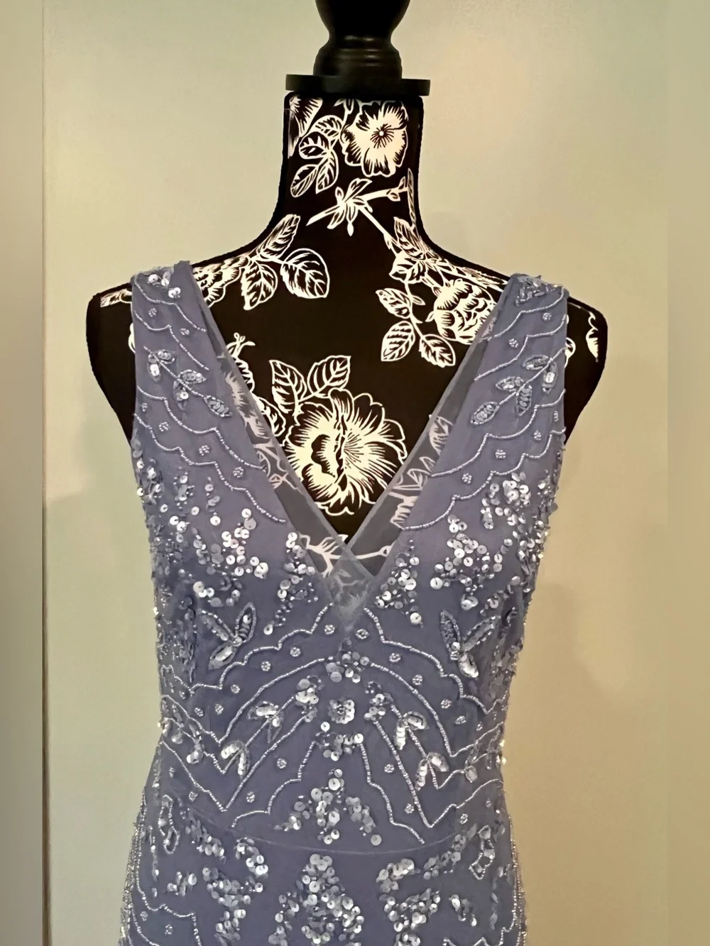Adrianna Papell Dusty Blue V-Neck Embellished Maxi Dress - WORN ONCE- PERFECT